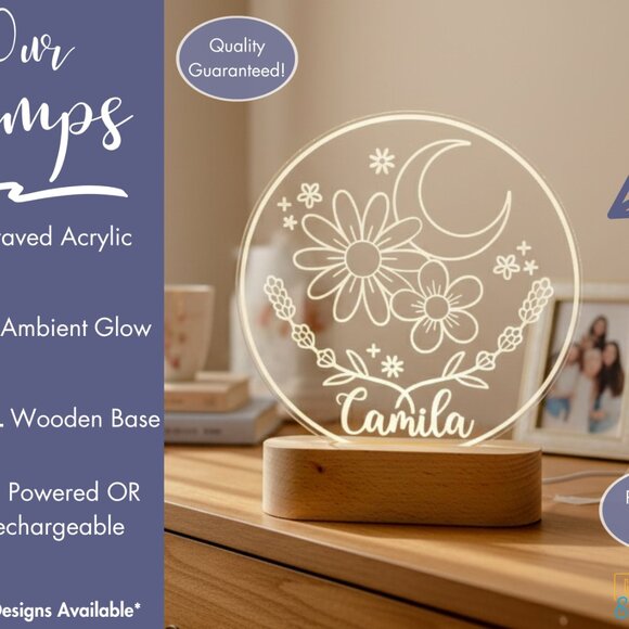 Personalized Flower LED Light – Unique Floral Night Light Decor - Picture 3 of 8